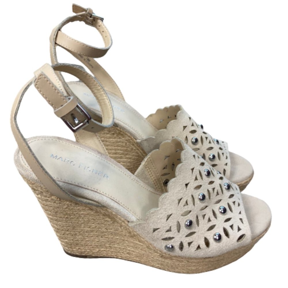 Marc Fisher Tan Hata Suede Studded Wedge Sandals - image 3